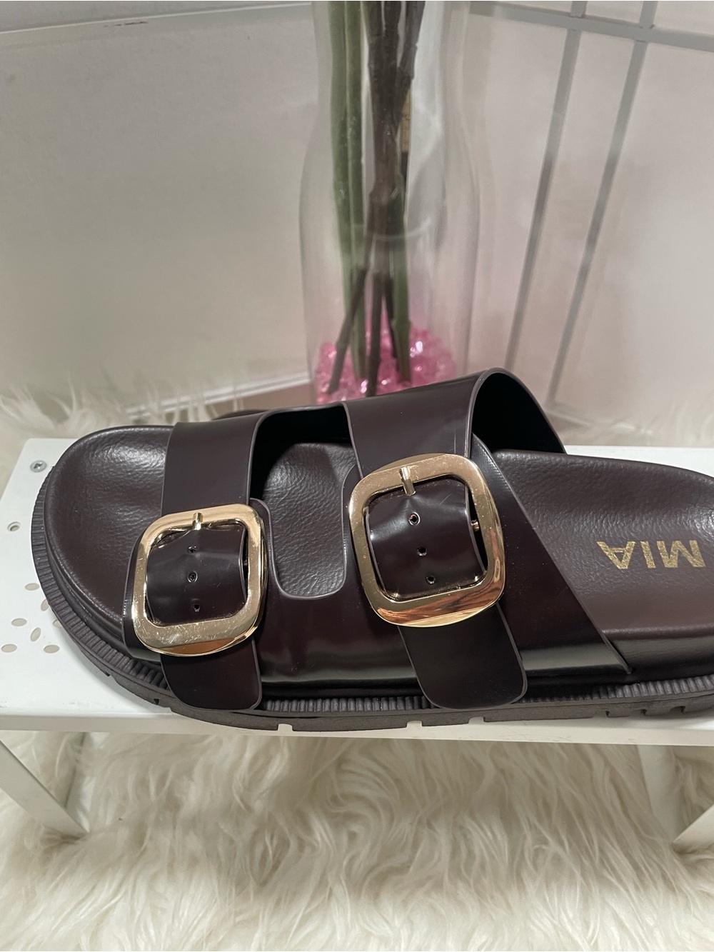 New! MIA Gen Double Buckle Slides, Women's Sandal Brown Coffee Size 8 - Picture 7 of 10